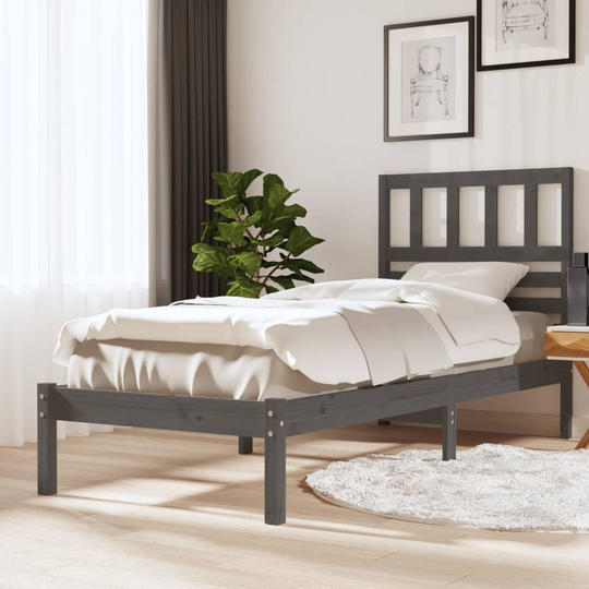 vidaXL Sängram grå massiv furu 100x200 cm enkelsäng