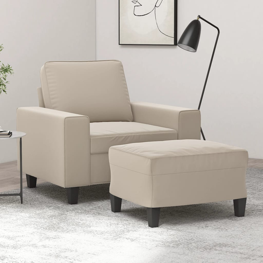 vidaXL Fåtölj med fotpall gräddvit 60 cm mikrofibertyg