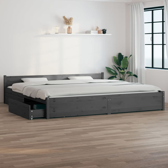 vidaXL Sängram med lådor grå 200x200 cm