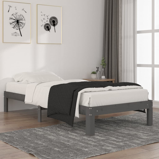 vidaXL Sängram grå massiv furu 90x200 cm