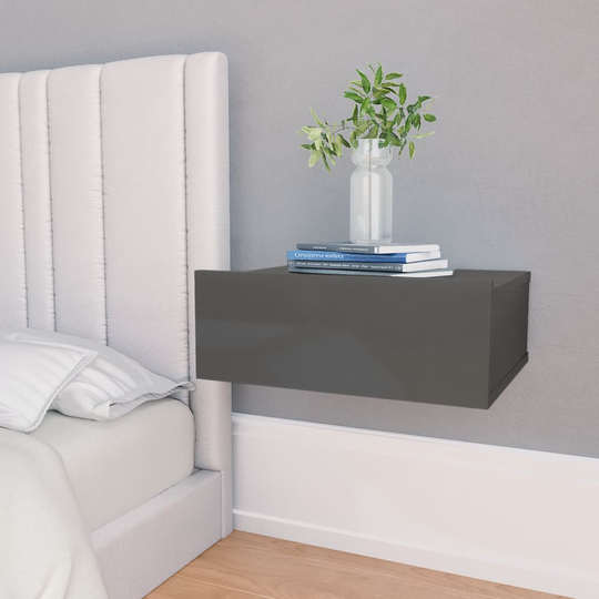 vidaXL Svävande sängbord 2 st grå högglans 40x30x15 cm spånskiva