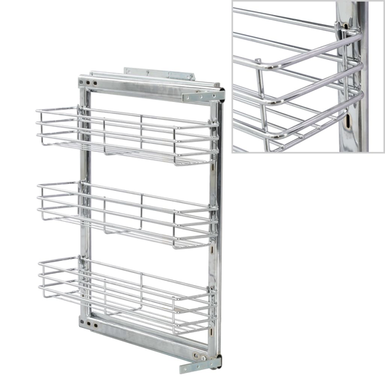 vidaXL Utdragbar inredning köksskåp 3 hyllor silver 47x11x56 cm