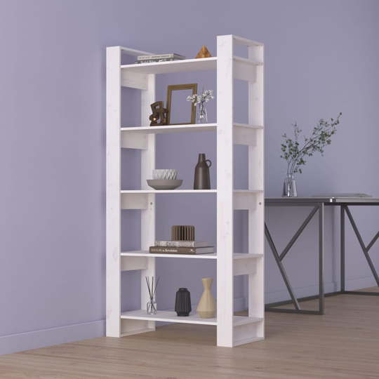 vidaXL Bokhylla/rumsavdelare vit 80x35x160 cm massiv furu