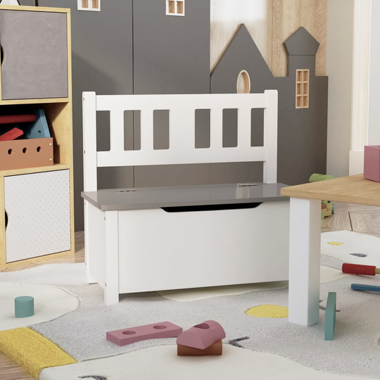 vidaXL Förvaringsbänk barn vit och grå 60x30x55 cm MDF