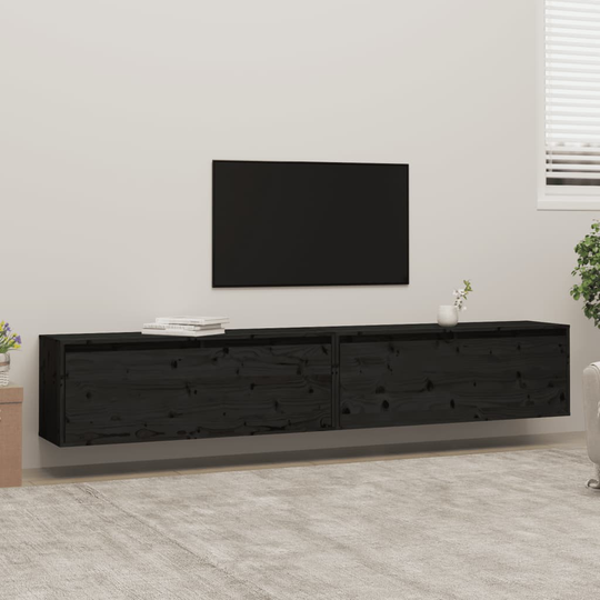 vidaXL Väggskåp 2 st svart 100x30x35 cm massiv furu
