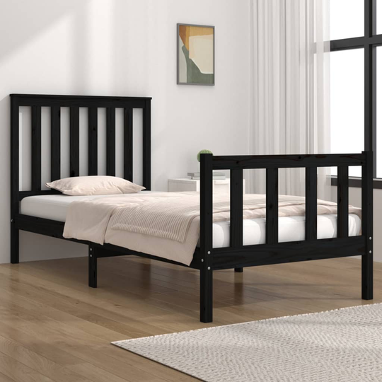 vidaXL Sängram svart massiv furu 90x190 cm enkelsäng