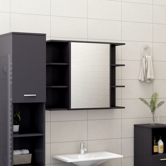 vidaXL Spegelskåp för badrum grå högglans 80x20,5x64 cm spånskiva