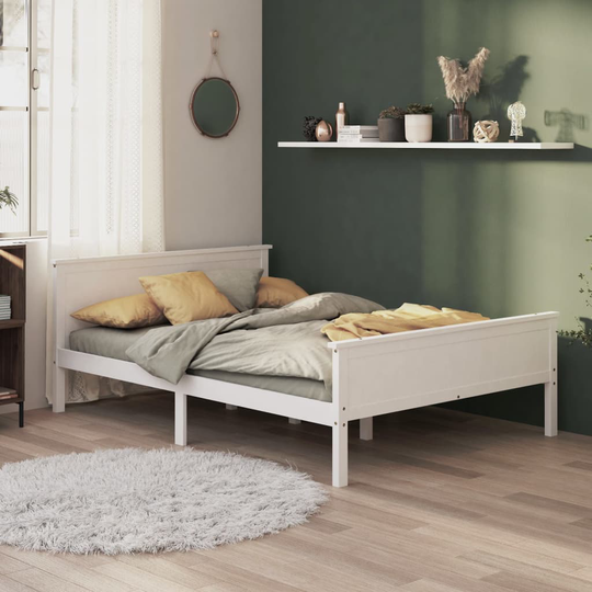 vidaXL Sängram vit massiv furu 120x200 cm