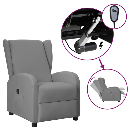 vidaXL Elektronisk reclinerfåtölj grå konstläder