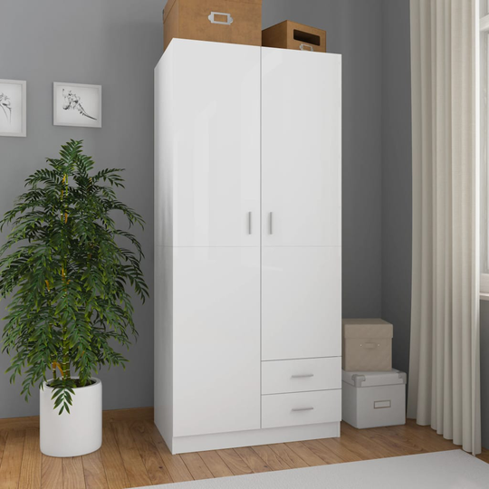 vidaXL Garderob vit högglans 80x52x180 cm spånskiva