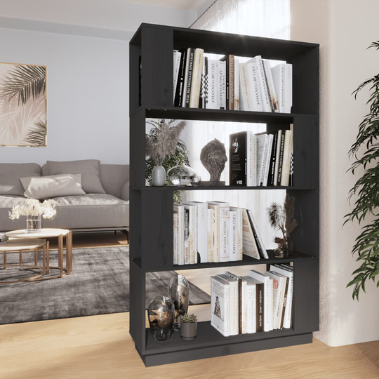 vidaXL Bokhylla/rumsavdelar grå 80x25x132 cm massiv furu