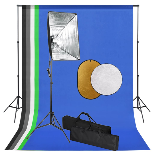 vidaXL Studioutrustning med softbox-lampor, bakgrund och reflexskärm