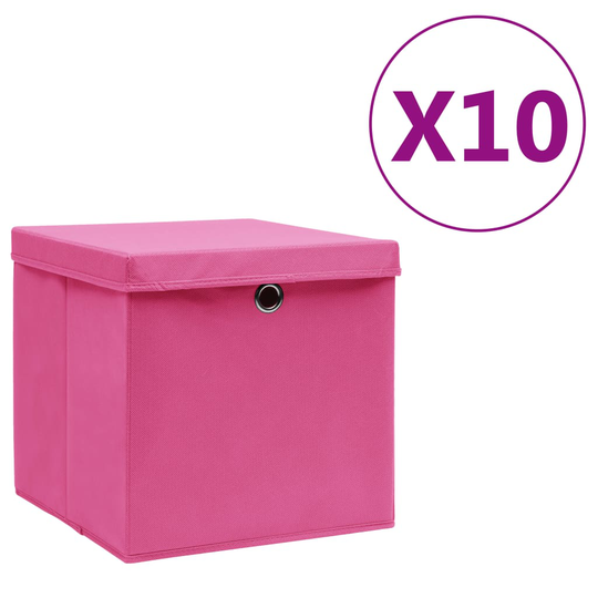 vidaXL Förvaringslådor med lock 10 st 28x28x28 cm rosa