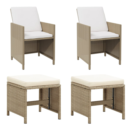 vidaXL Trädgårdsstolar med pallar 2 st konstrotting beige