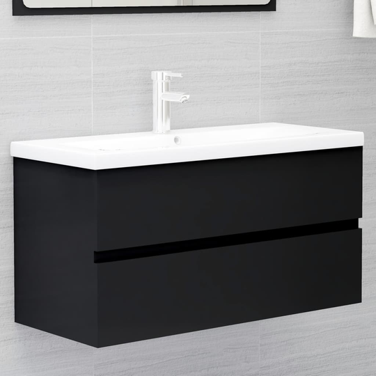 vidaXL Tvättställsskåp svart 90x38,5x45 cm spånskiva