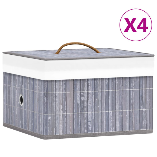 vidaXL Förvaringslådor bambu 4 st grå