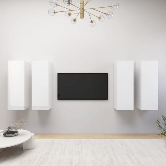 vidaXL TV-skåp 4 delar vit högglans 30,5x30x90 cm spånskiva