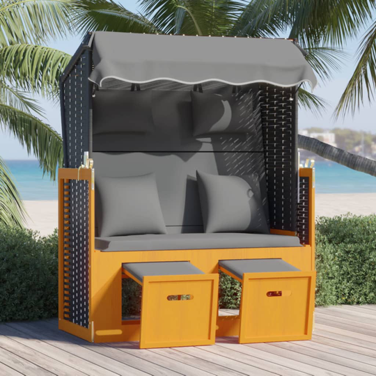 vidaXL Strandkorg med dyna konstrottning massivt trä svart & antracit