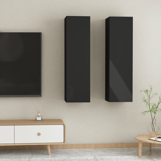 vidaXL TV-skåp 2 st svart högglans 30,5x30x110 cm spånskiva