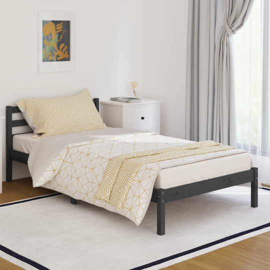 vidaXL Sängram massiv furu 100x200 cm grå