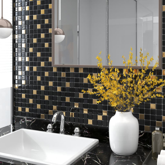 vidaXL Mosaikplattor 11 st svart och guld 30x30 cm glas