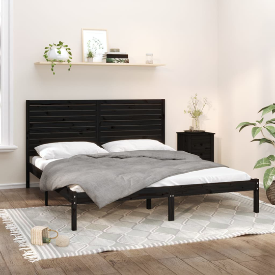vidaXL Sängram svart massivt trä 200x200 cm