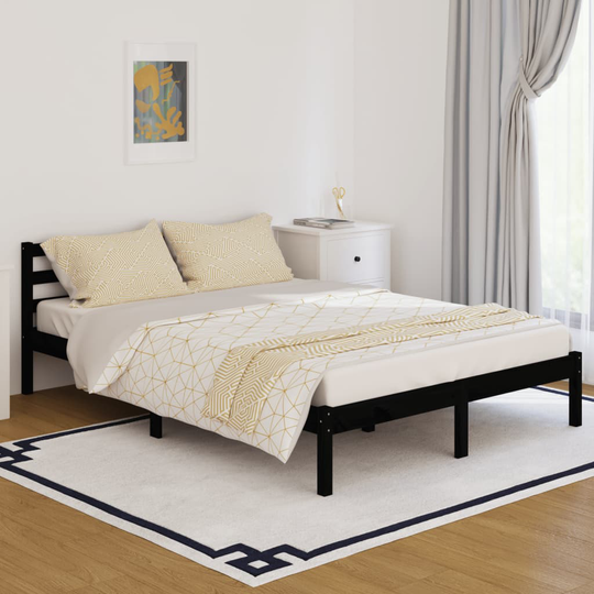 vidaXL Sängram massiv furu 140x200 cm svart