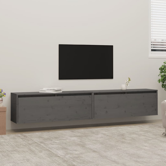 vidaXL Väggskåp 2 st grå 100x30x35 cm massiv furu