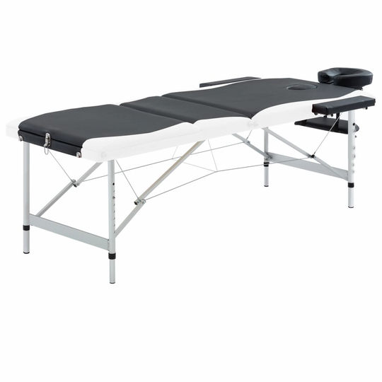 vidaXL Hopfällbar massagebänk 3 sektioner aluminium svart och vit