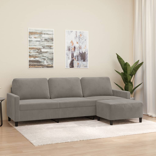vidaXL 3-sitssoffa med fotpall ljusgrå 210 cm sammet