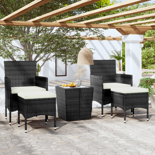 vidaXL Caféset 5 delar konstrotting och härdat glas svart