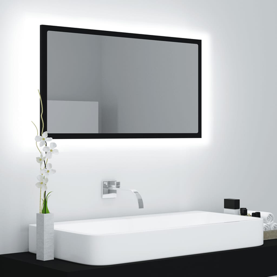 vidaXL Badrumsspegel med LED svart 80x8,5x37 cm spånskiva