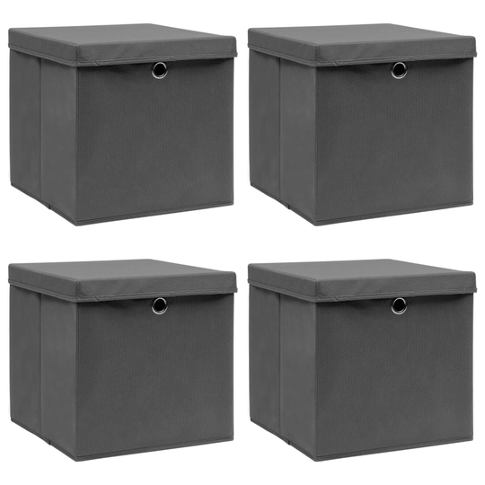 vidaXL Förvaringslådor med lock 4 st grå 32x32x32 cm tyg
