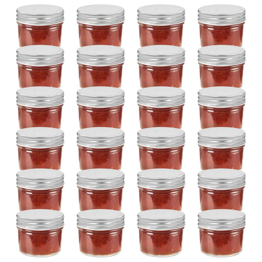 vidaXL Syltburkar i glas med silvriga lock 24 st 110 ml
