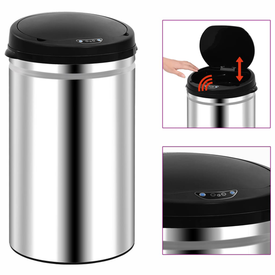 vidaXL Soptunna med automatisk sensor 40 L rostfritt stål
