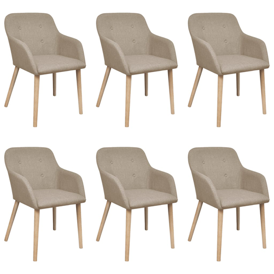 vidaXL Matstolar 6 st beige tyg och massiv ek
