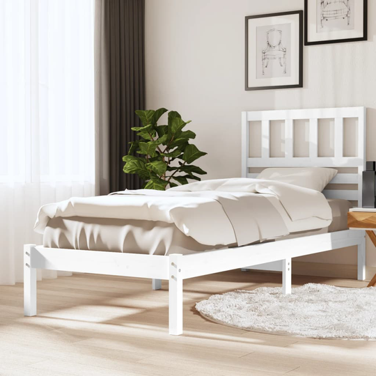 vidaXL Sängram vit massiv furu 90x190 cm för enkelsäng