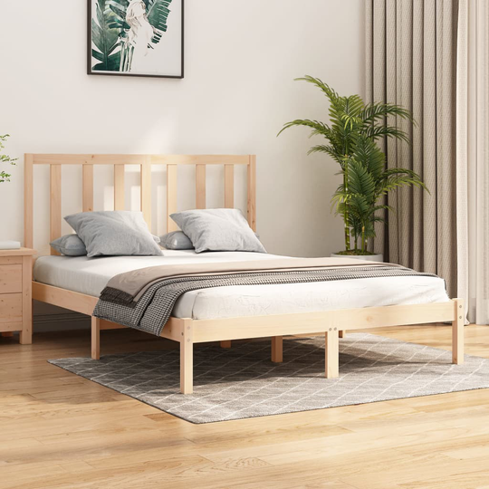 vidaXL Sängram massiv furu 135x190 cm