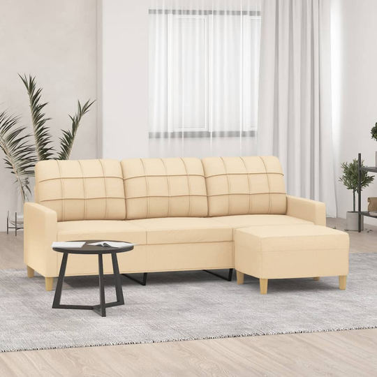vidaXL 3-sitssoffa med fotpall Gräddvit 180 cm tyg
