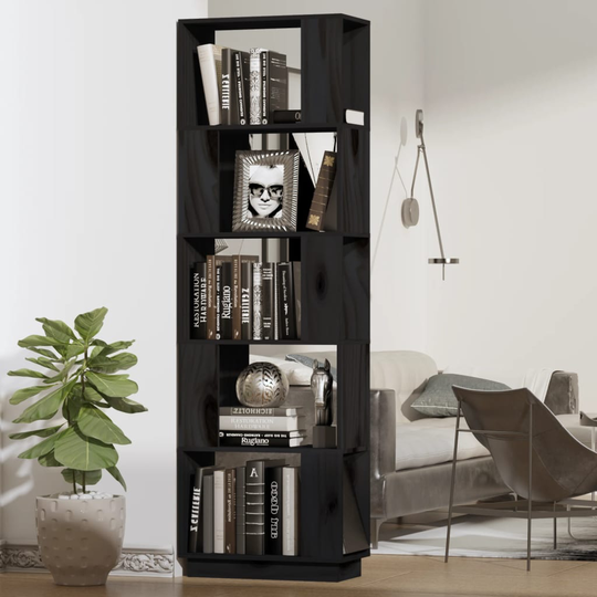 vidaXL Bokhylla/rumsavdelare svart 51x25x163,5 cm massiv furu