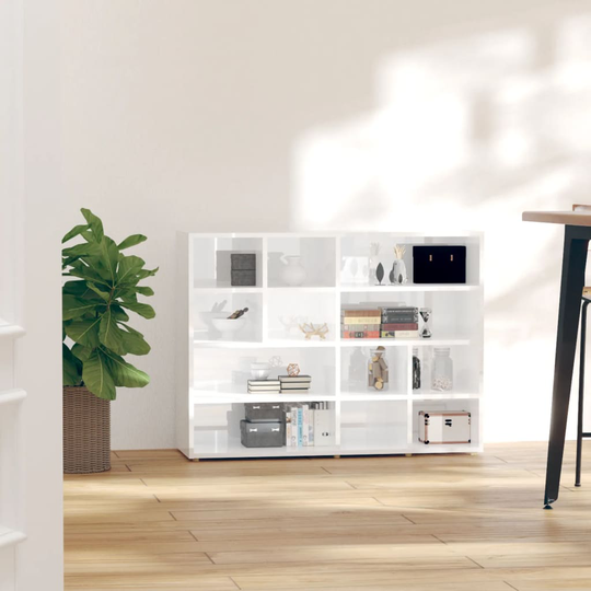 vidaXL Bokhylla vit högglans 97x32x72 cm konstruerat trä