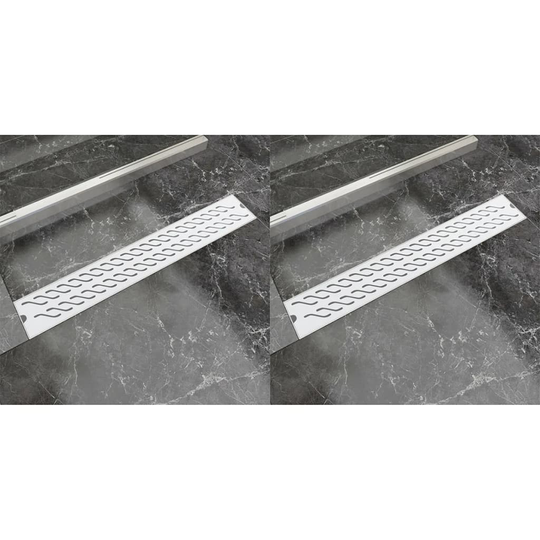 vidaXL Avlång golvbrunn 2 st vågig rostfritt stål 730x140 mm