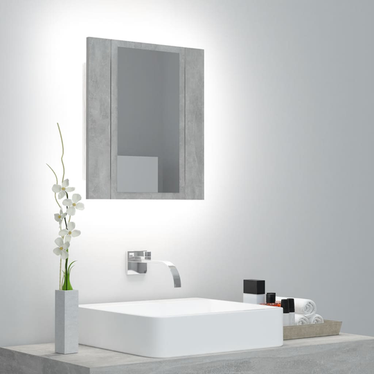 vidaXL Spegelskåp med LED betonggrå 40x12x45 cm