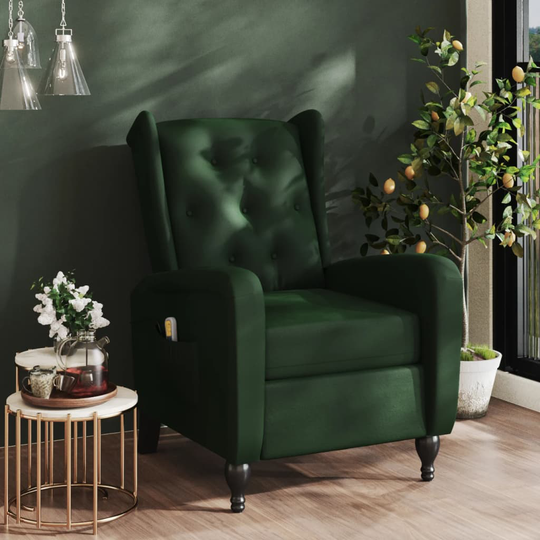 vidaXL Massagefåtölj mörkgrön sammet
