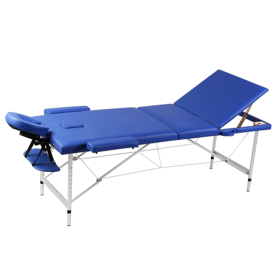 Hopfällbar 3-sektions massagebänk med aluminium ram blå