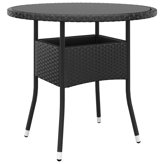 vidaXL Utebord Ø80x75 cm Härdat glas och konstrotting svart