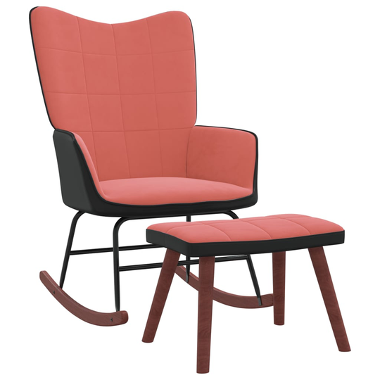vidaXL Gungstol med fotpall rosa sammet och PVC