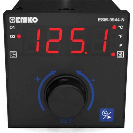 Emko ESM-9944-N.2.20.0.1/01.00/1.0.0.0 2-punkts, P, PI, PD, PID Termostat Pt100, J, K, R, S -200 till 1700 °C Relä 7 A, Relä 5 A (L x B x H) 96 x 96 x 96 mm