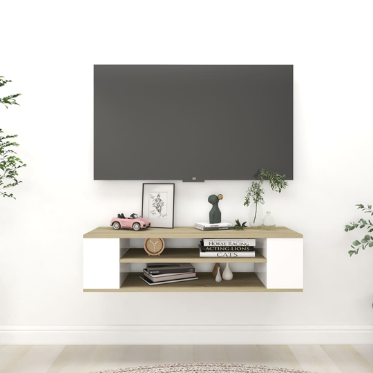 vidaXL TV-väggskåp vit och sonoma-ek 100x30x26,5 cm spånskiva