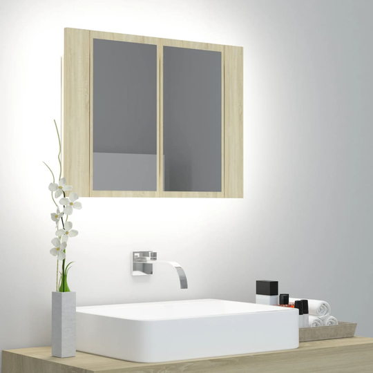 vidaXL Spegelskåp med LED sonoma-ek 60x12x45 cm